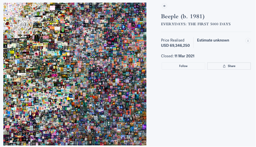 Auction record of Beeple’s work at Christie’s